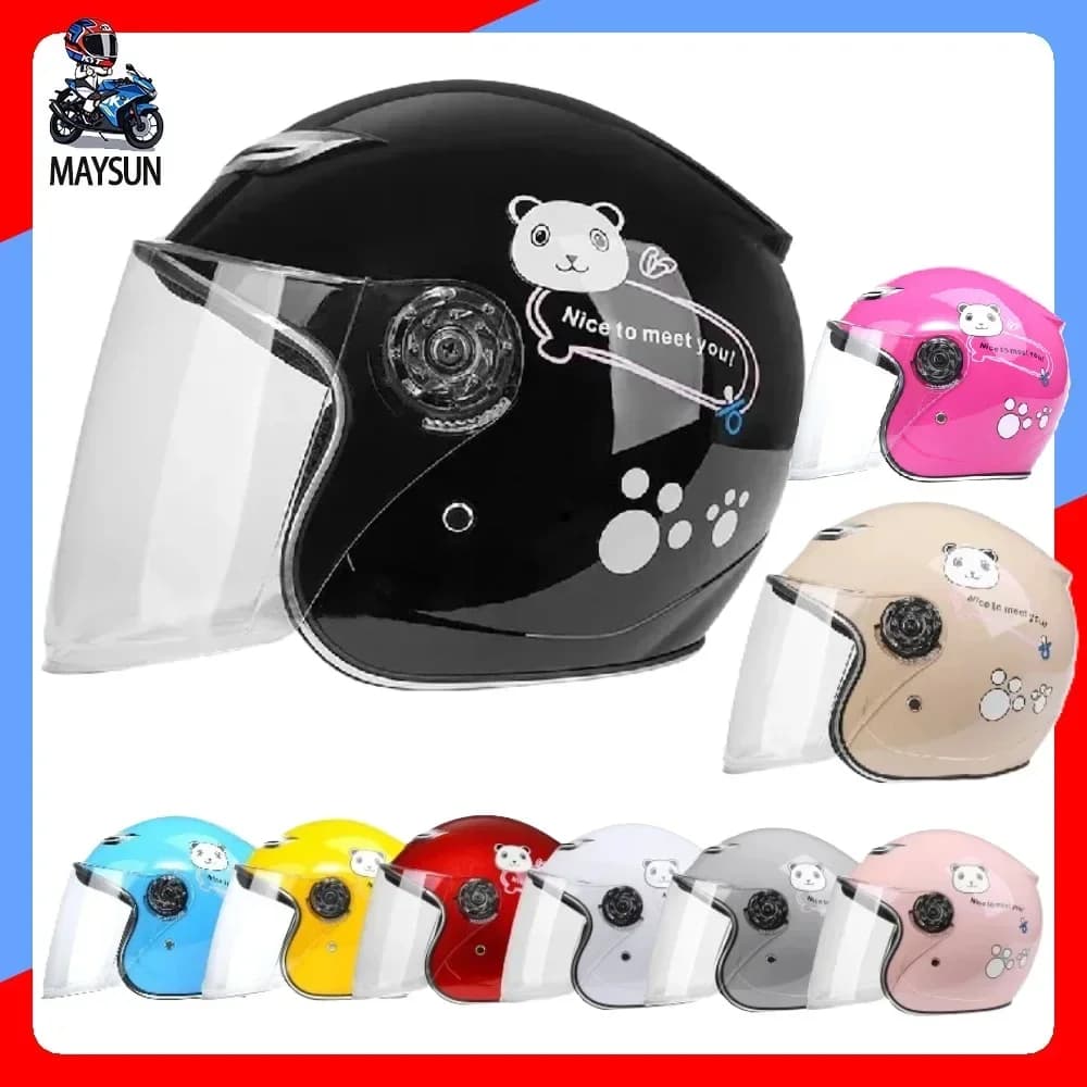 Casco per bambini Bambini Simpatico cartone animato Modello Anticaduta Antiscivolo Protezione di sicurezza per quattro stagioni Caschi aperti per moto per bambini