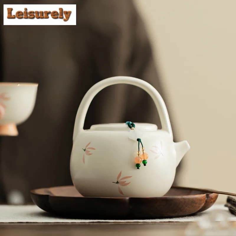 203ml Orchid Wind Chime Cream Ding Kiln Teapot Vintage Tea Infuser Pot Tea Maker Kettle with Strainer Tableware Supplies Craft