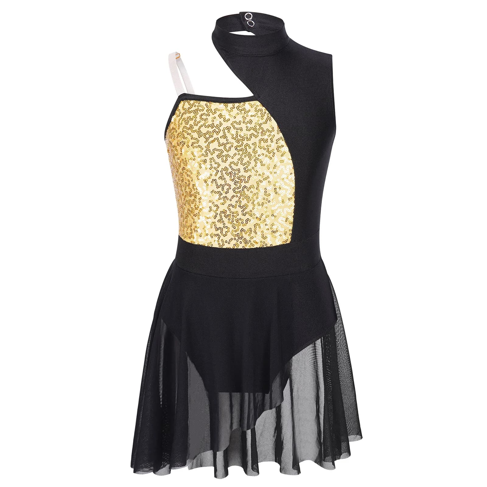 Kids Girls Lyrical Ballet Dance Costume senza maniche ginnastica body paillettes lucide Splice Skating Performance Dancewear