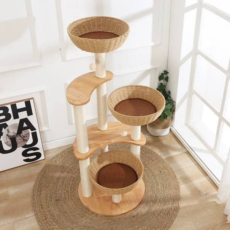 Mobili per gatti classici moderni di lusso Torre in sisal di legno Tiragraffi da arrampicata pieghevole Albero per gatti in lana Regalo di Natale per il tuo
