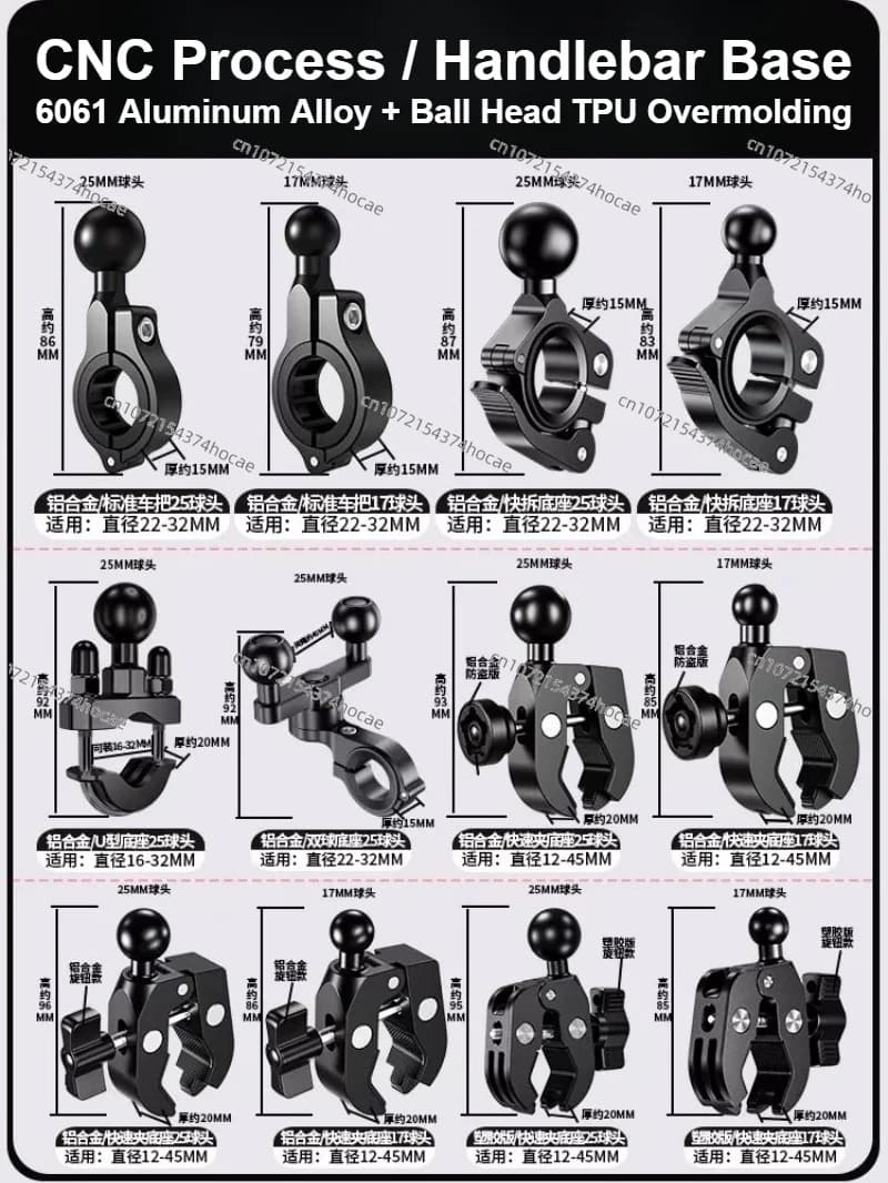 Universal Ball Joint Accessories, Motorcycle Bracket Linkage, Handlebar Mount for GPS, Action Camera & Rearview Mirror