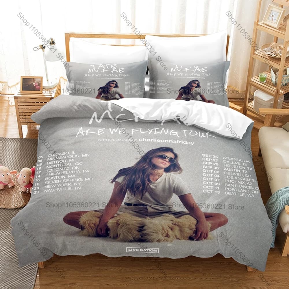 Cool Pop Music Bedding Set 3Pcs Tate McRae Exquisite Print Stylish Home Decoration for Fans Pillowcase for Fans