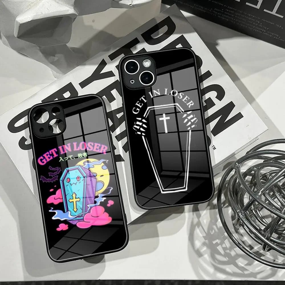 Get In Loser Kawaii Coffin Phone Case Tempered Glass Shell FOR IPhone 16ProMAX 14 12 17Pro Air 15 16 Plus 13 Pro MAX Cover