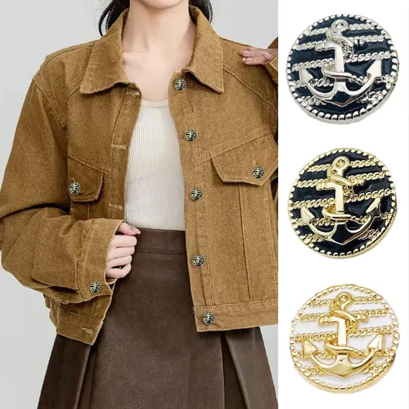Bottone in metallo stile britannico per camicie, bottoni da cucito alla moda, ancora per barca, abiti, abbigliamento, 20mm, 25mm, 10 pezzi