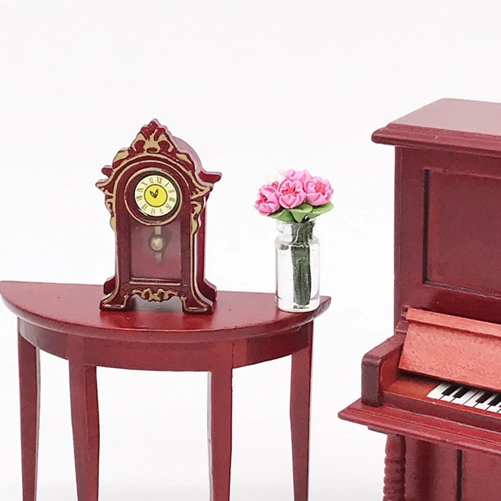 Orologio a Pendolo in Miniatura Squisito in Legno Pregiato per Decorazione Casa delle Bambole, Orologio da Tavolo in Stile Retrò per Interni