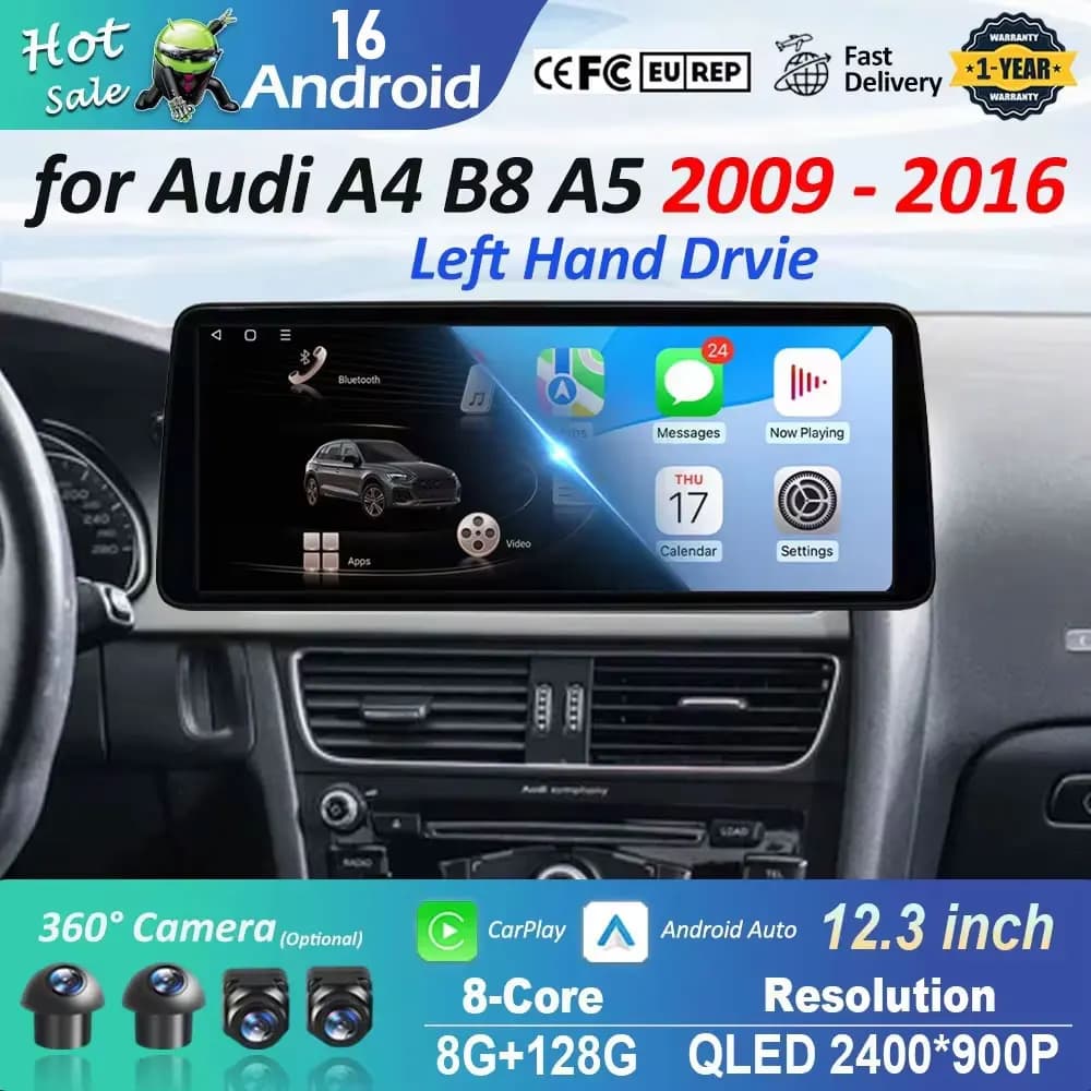 Per Audi A4 B8 A5 2009 - 2016 Android 16 Mano Sinistra Drvie Autoradio Lettore Video Carplay Navigazione GPS 4G QLED Touch Screen