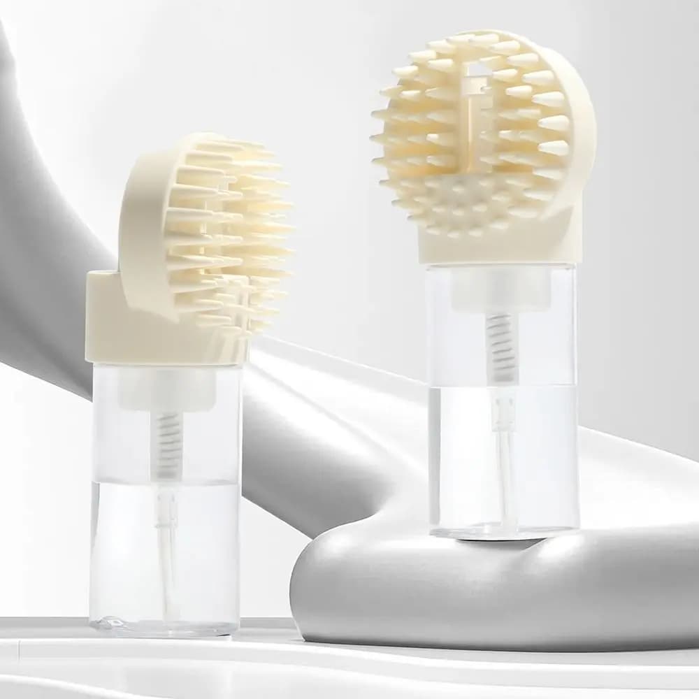 Anti Flying Hair Pet Bath Brush with Soap Dispenser Cat Grooming Tool Pet Spray Massage Comb Non-slip Handle Silicone Bristles