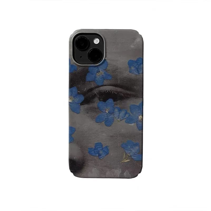 Ins Coreano Petali Blu Occhi Neri Custodia per IPHONE 17 16 ProMax 15 14 Plus 13 12 MINI 11 PRO 16Plus XR XS MAX Acrilico Copertura Del Telefono