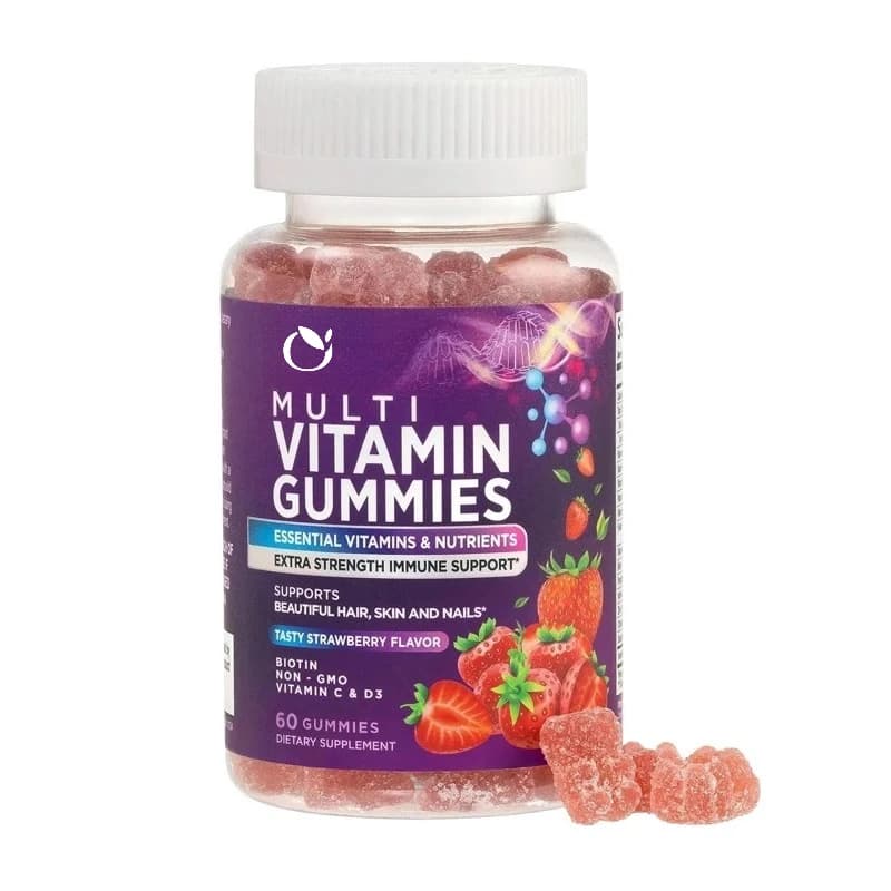 Multivitaminici per adulti, vitamine A, C, E, B6, B12 - Integratori multivitaminici, senza OGM, gusto frutti di bosco - 60 caramelle gommose