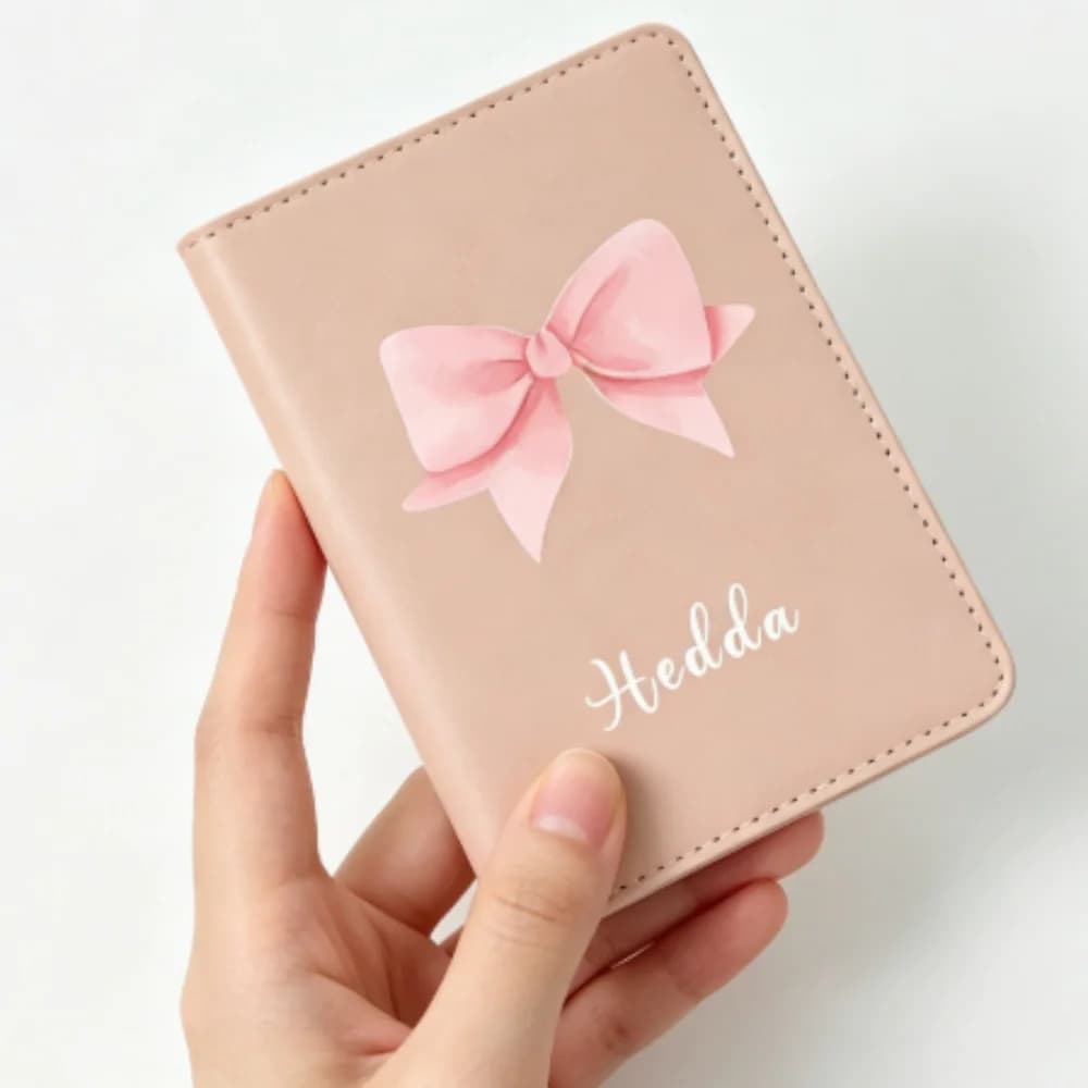 Customized Name Passport Holder with Elegant Bow Print, Unique Cute Travel Gift, Portable Document & Card Storage Case