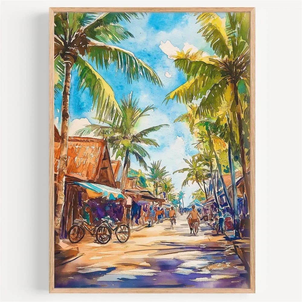Lombok Watercolor Canvas Painting City Landscape Wall Art Print Travel Poster Indonesia Travel Print Illustration Home Decor