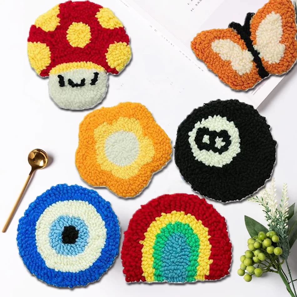 Punch Needle Kit Set of 6pcs Coasters Punch Needle Embroidery Kit Rug Punch Decoration DIY Art Crafts Kit for Adult Beginner
