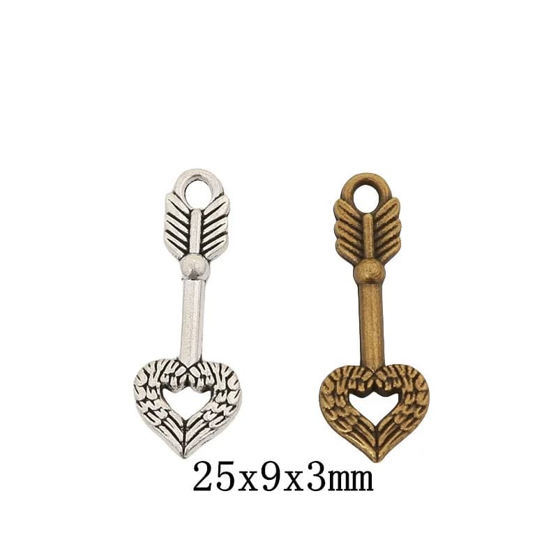 20 Pezzi Ciondolo a Forma di Cuore con Freccia di Cupido Antico 24.5*9MM in Lega per Creazione di Gioielli Fai-da-Te EF4298