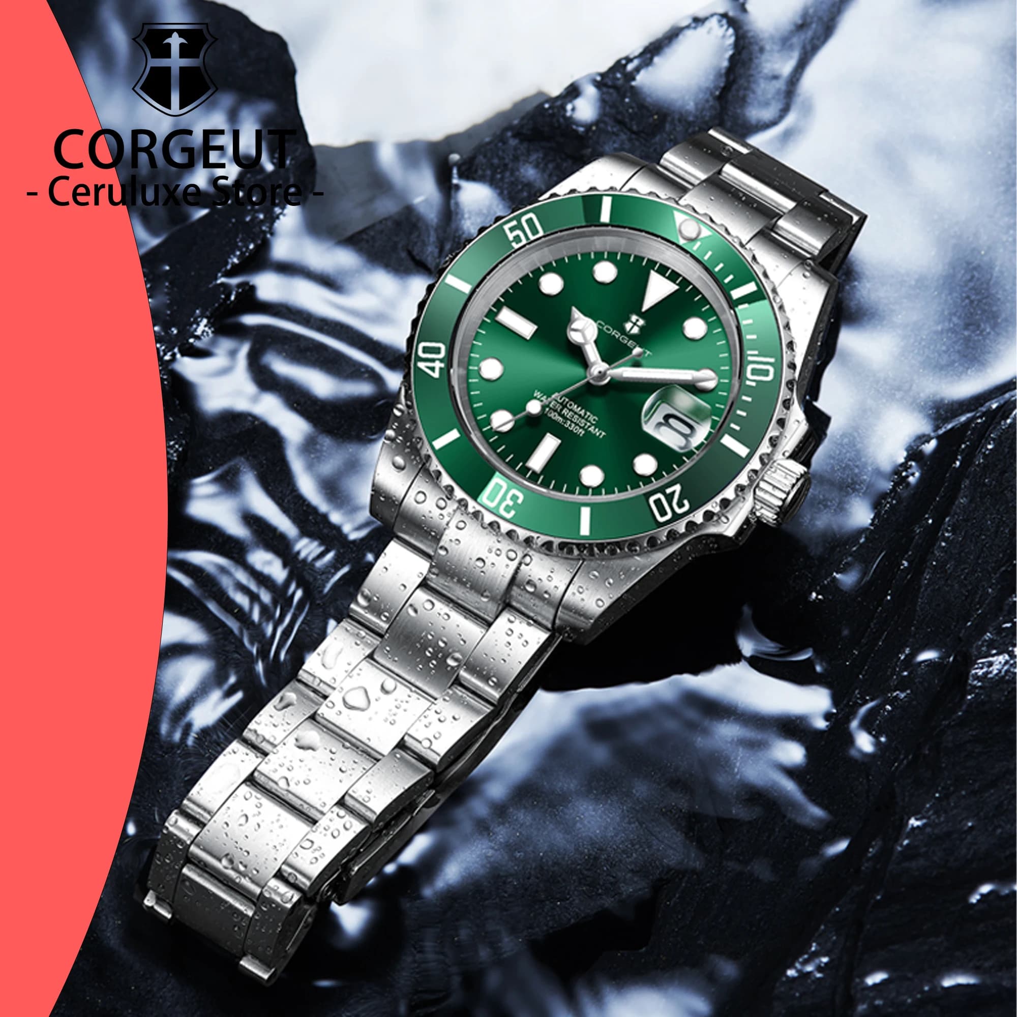 CORGEUT 40mm Movimento PT5000 Automatico Meccanico Vetro Zaffiro Lunetta in Ceramica Orologio da Uomo Luminoso Impermeabile Reloj Hombre