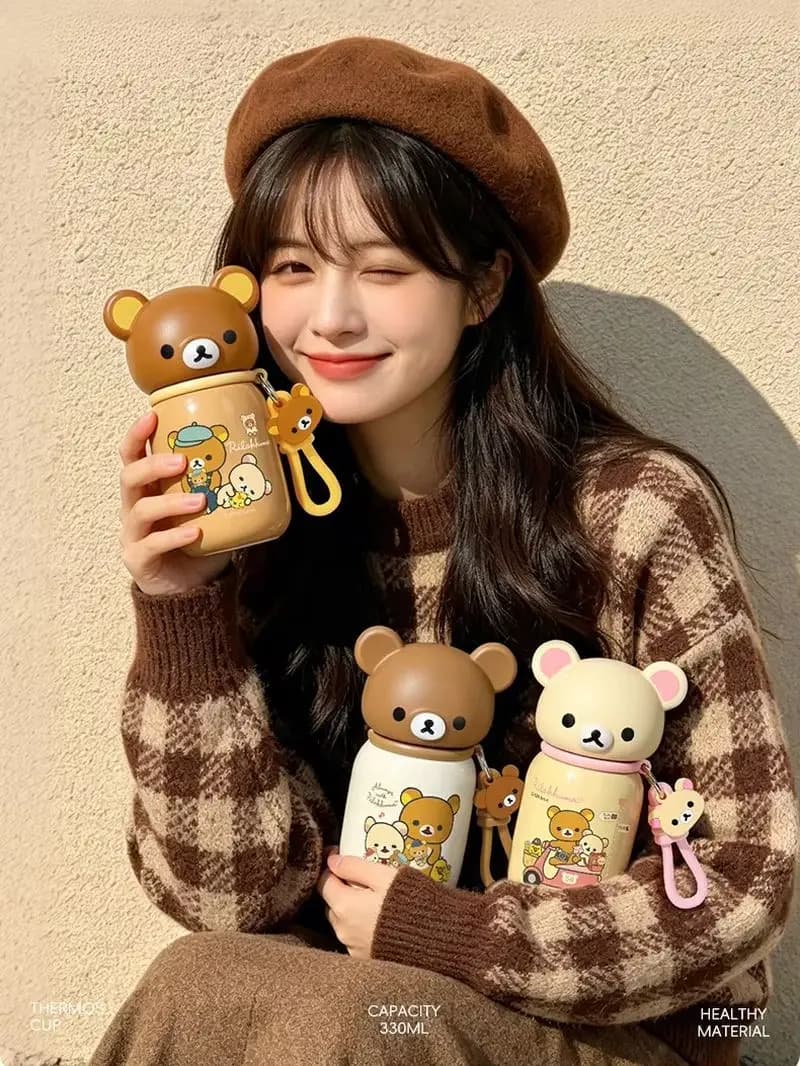 Kawaii Rilakkuma Cartoon Stainless Steel Vacuum Insulated Water Bottle 330 Ml Leakproof Thermal Mug For Indoor Outdoor Daily Use