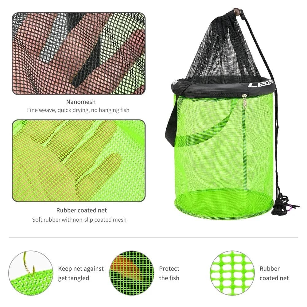 Cesto Galleggiante Pieghevole per Pesci con Rivestimento in Gomma, Design Pieghevole, Asciugatura Rapida, Supporto per la Pesca, Materiale Durevole, Rete Subacquea