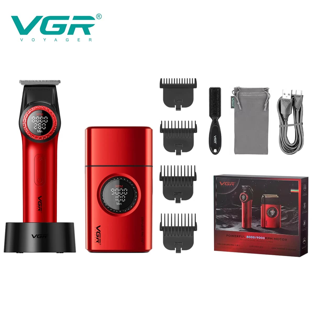 VGR 977 377 nuovo set per tagliare i capelli, tagliacapelli da uomo di fascia alta, rasoio intelligente, dispositivo sbiancante, c elettrico multifunzionale