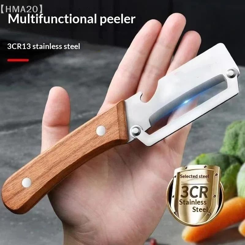 Pelapatate in Acciaio Inossidabile 2-in-1 con Apribottiglie, Coltello da Cucina, Sbucciatore per Canna da Zucchero, Patate, Frutta e Verdura, Utensile da Cucina