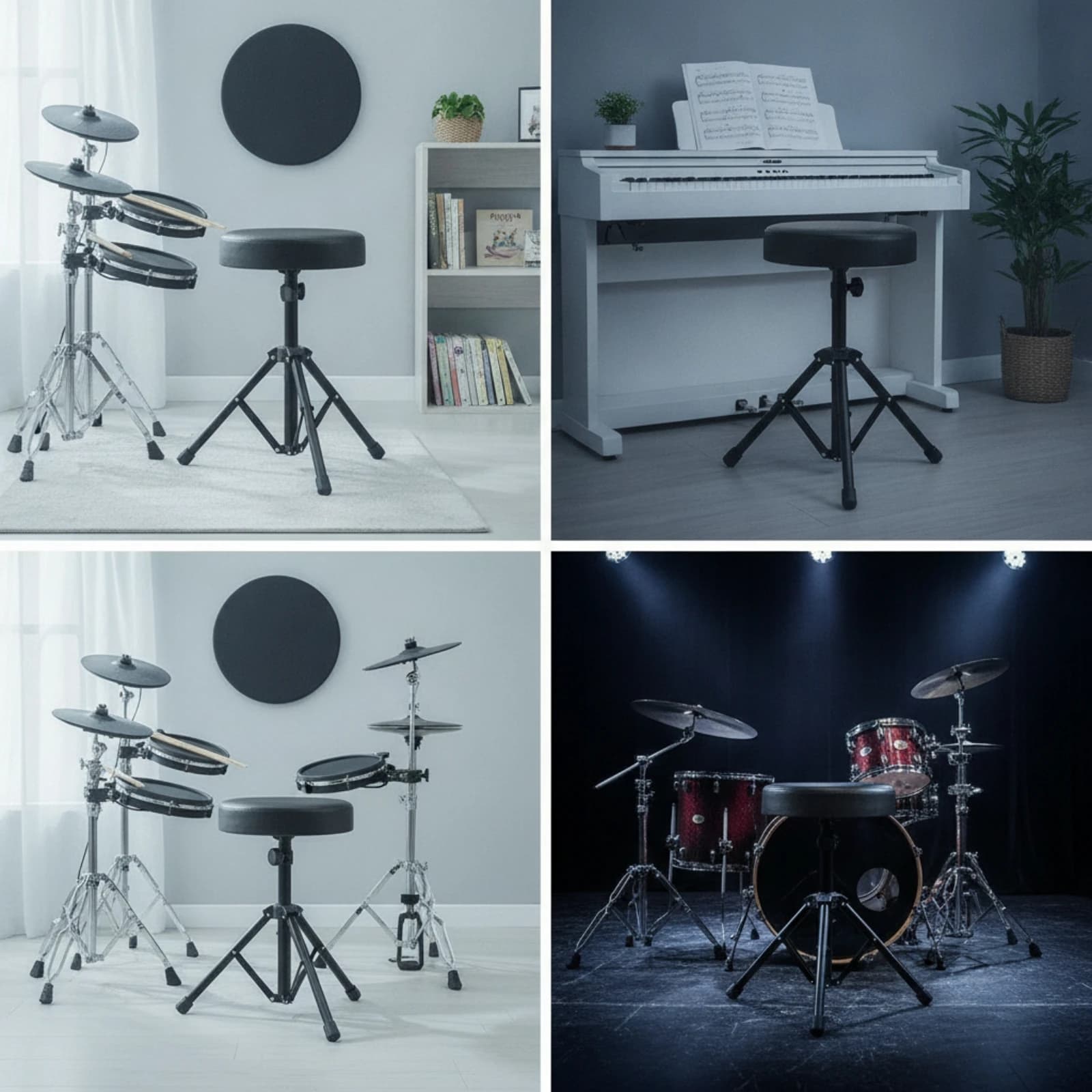Drum Stool with Padded Seat Round Padded Drum Seat High-Density Comfortable for Drummers, Practice Rooms, Home Studios