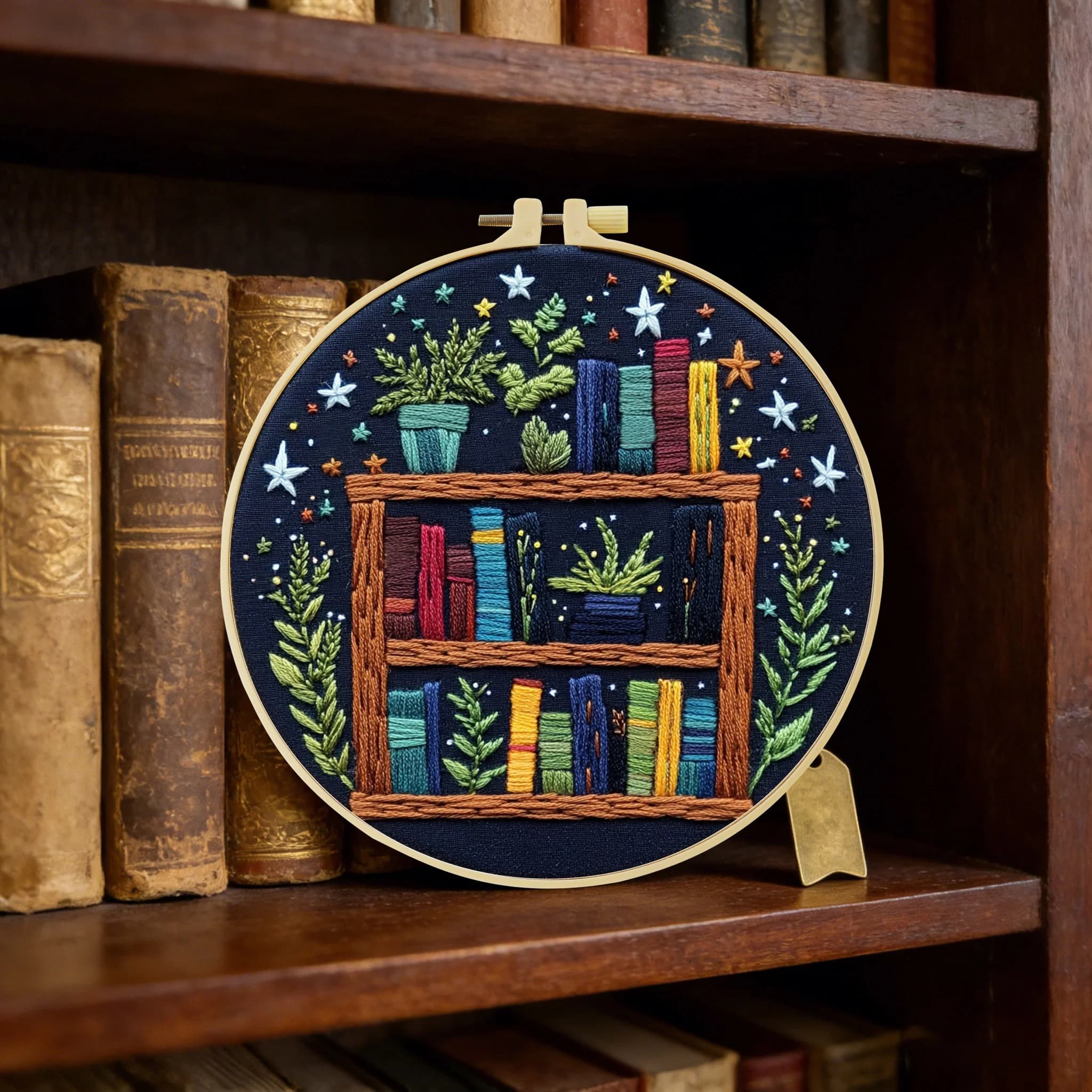 1 pz Kit Ricamo Fai da Te 20x20CM/15x15CM con Carta Idrosolubile per Libreria, Arte del Ricamo a Punto Croce per Regalo