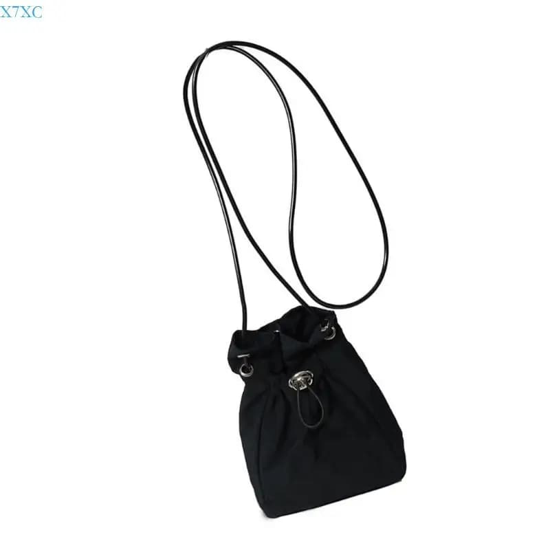 X7XC Fashionable Water Resistant Simple Shoulder Phone Bag for Men Women Solid Color Pleated Drawstring Crossbody Purse