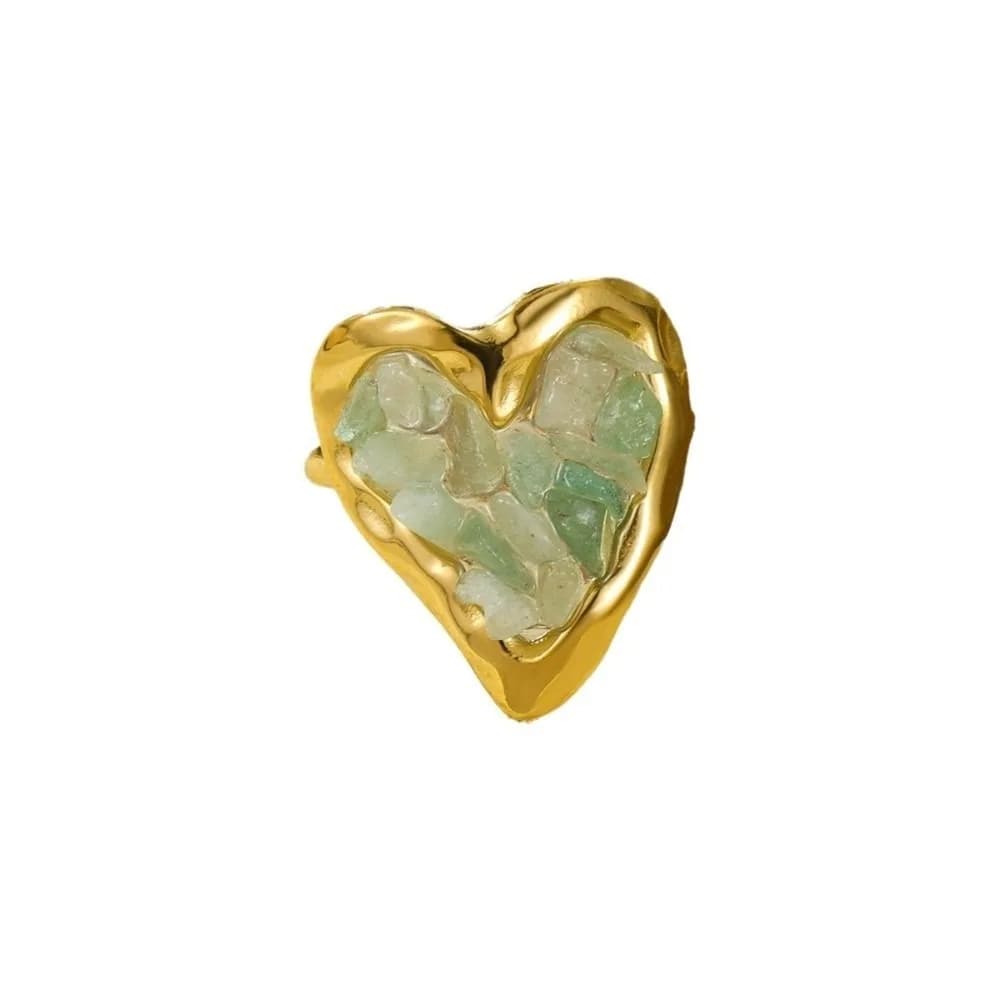 Stainless Steel Heart-shaped Stone Ring Light Luxury Irregular Bohemian Ring Crystal Vintage Rhinestone Opening Ring Ladies