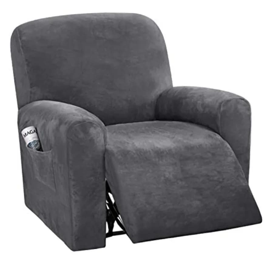 Copridivano Elasticizzato in Velluto, Set da 4 Pezzi, Coperture per Divani Reclinabili, Antiscivolo, Aderenti, Spesse, Morbide e Lavabili