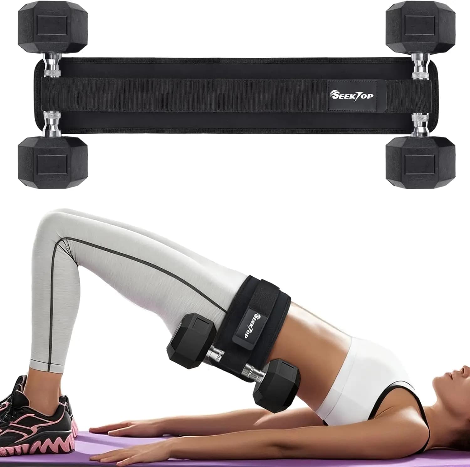 Adjustable Hip Thrust Belt for Glutes, Anti-Slip Padding, Fits Dumbbells Kettlebells Plates Up to 400LBS, Portable for Gym Home Workouts