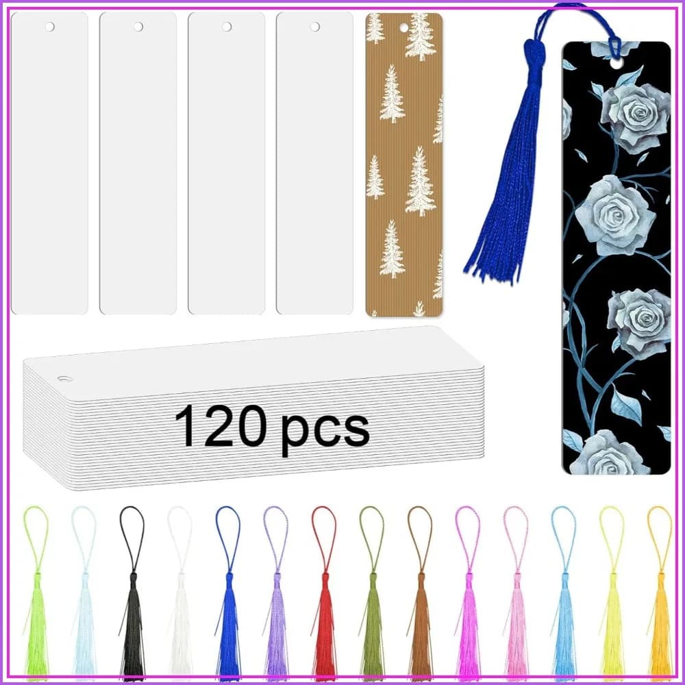 120 Pcs Sublimation Blank Metal Bookmarks with Tassels for DIY Crafts, White