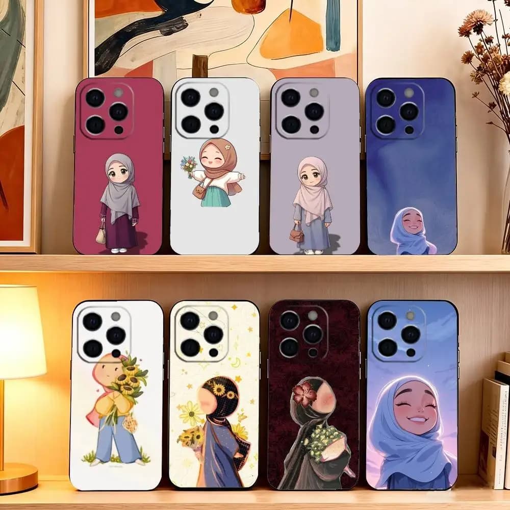 Custodia per telefono Belief Art Muslim Girls per iPhone 17, 16, 15, 14, 13, 12, 11 Plus, Pro Max e altri modelli, Cover morbida nera