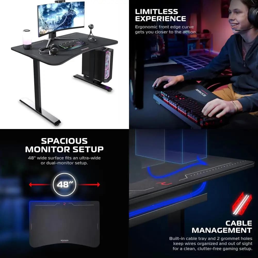 Scrivania Ergonomica per Computer con Gestione Cavi - Tavolo Robusto per Laptop, PC e Gaming, Postazione di Lavoro in Legno per Ufficio Domestico, Ideale per