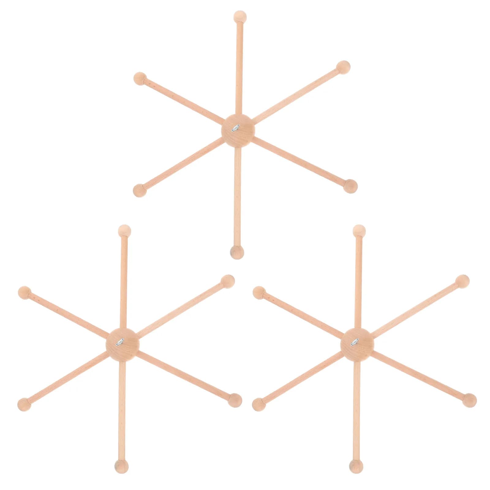Wooden Mobile Frame 3 Piece Six Arm Natural Wood Wind Chime Hanger for DIY Crafts Wedding Wall Decor