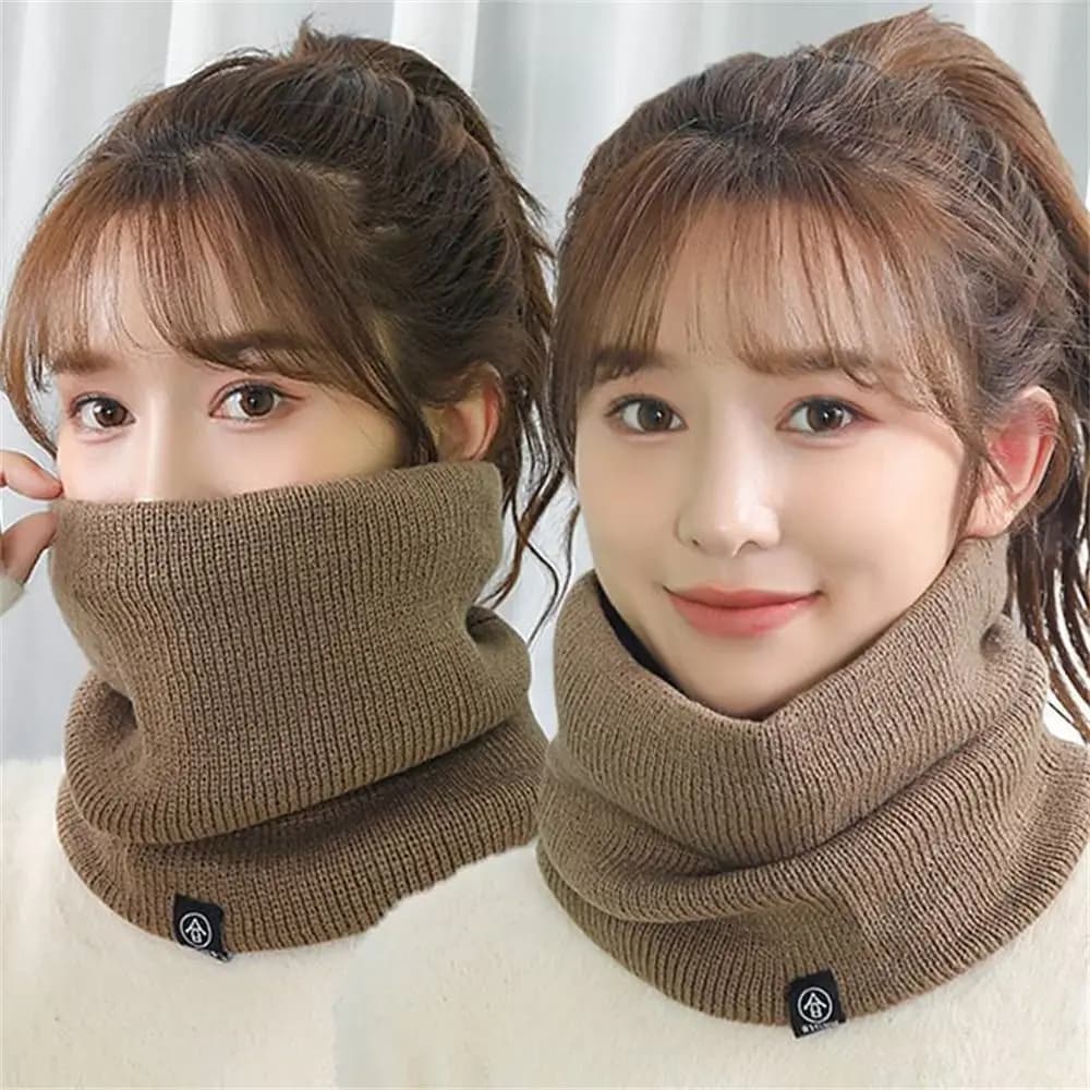 Fashion Soft Knitted Neck Warmer Thickened Lining Keep Warm Sport Scarf Wool Fur Face Mask Women Men
