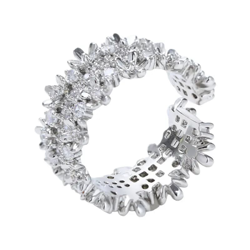 Anello in argento regolabile con zircone e diamante flash stella zingara di lusso leggero, nuovo design di nicchia da donna, squisito anello per dito indice