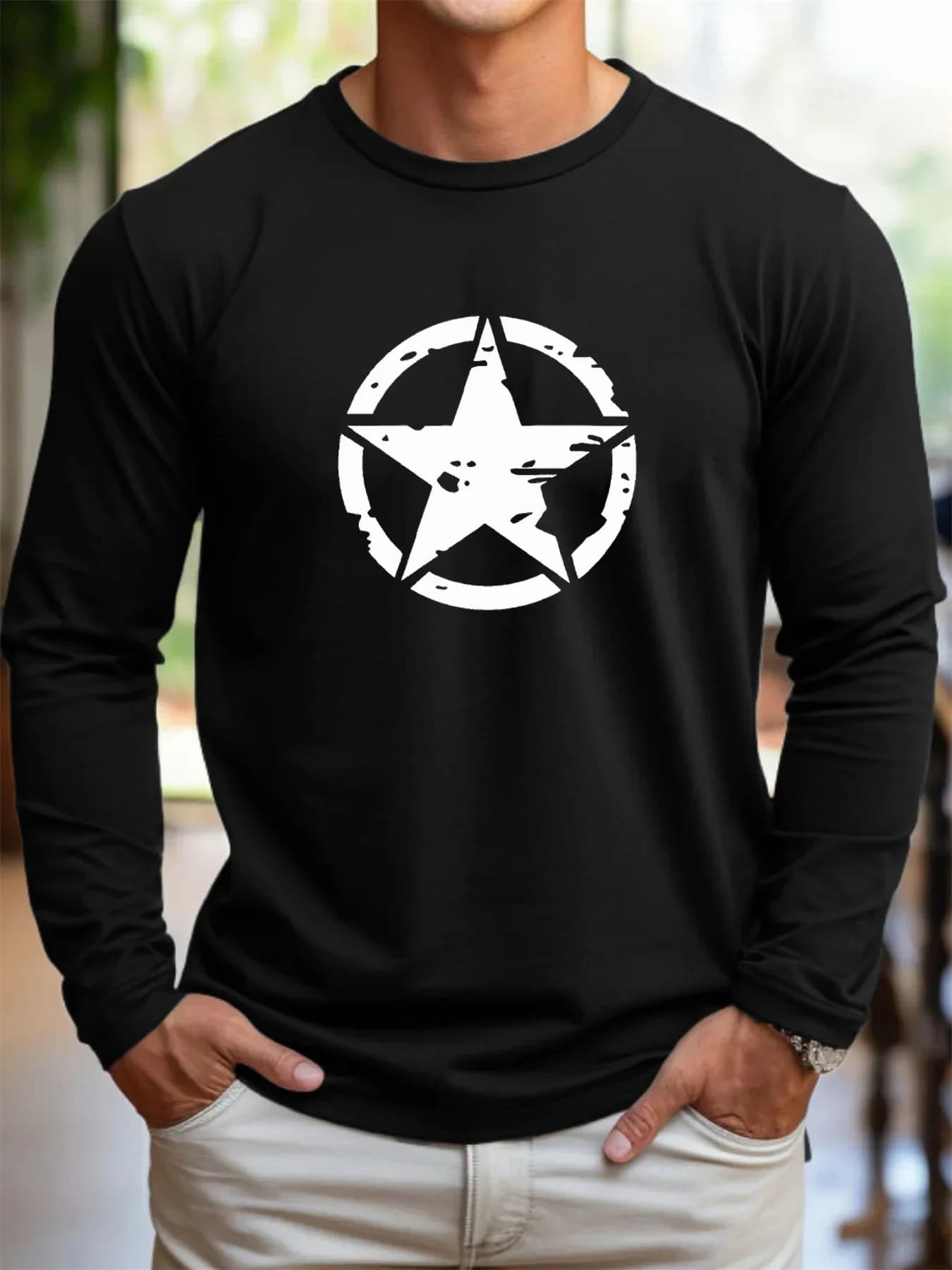 All Season Cotton Crew Neck Long Sleeve T Shirt Gentle Knit Touch Skin Friendly Male Street Home Casual Daily Apparel