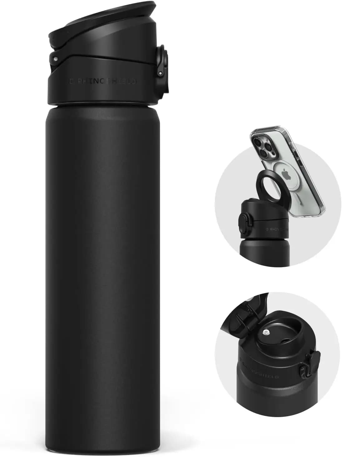 23oz Magnetic Thermal Bottle with Adjustable Treppiede, Stainless Steel Sport Bottle Anti Drop - Classic Black