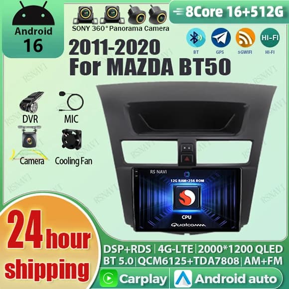 Android 15 Carplay Auto Qualcomm 2K QLED Schermo Lettore di Autoradio Per Mazda BT50 2011 - 2020 GPS Multimediale Wifi 4G BT di Navigazione
