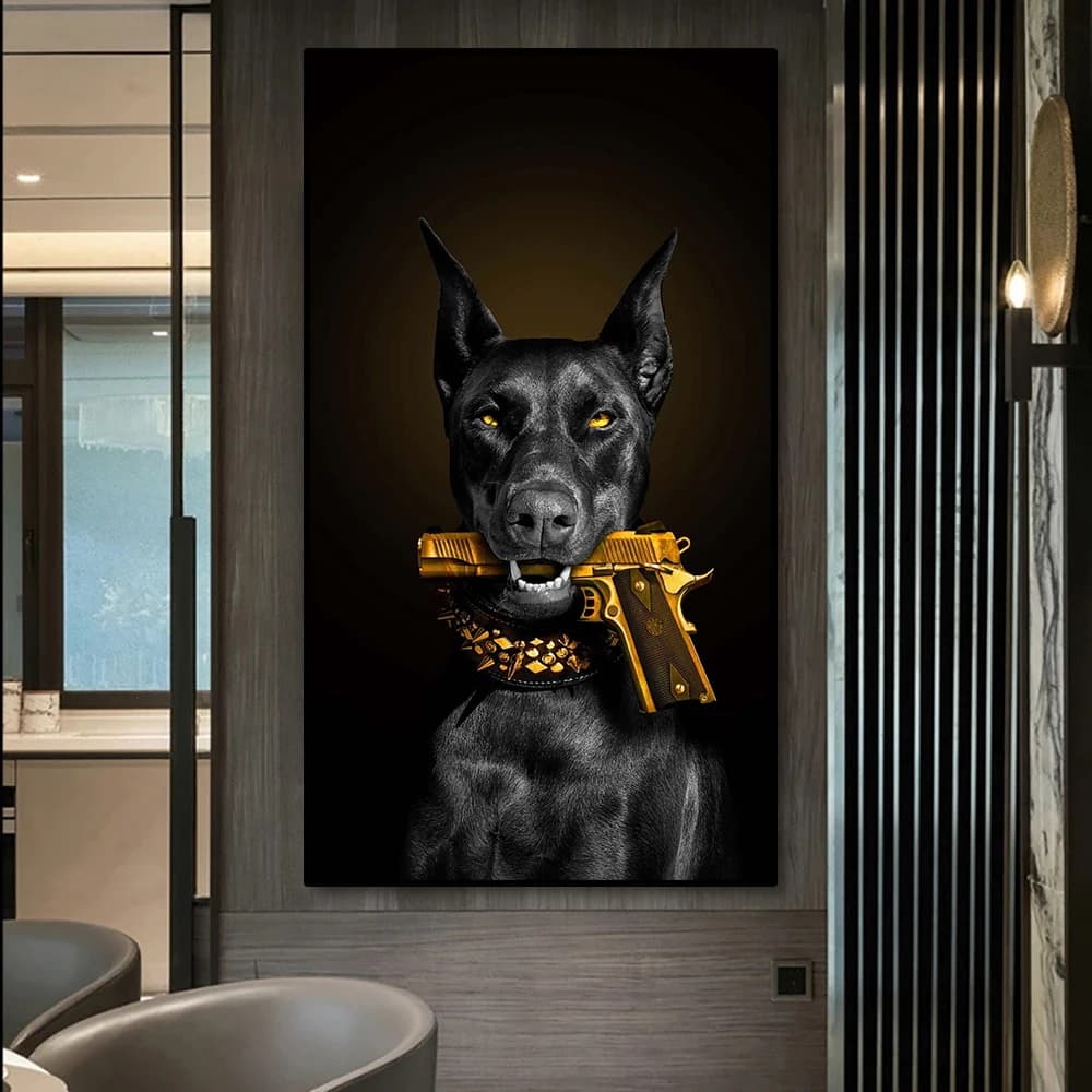 Animale Cane Nero Poster Doberman Mafia Cane Poster Pittura Decorativa Tela Wall Art Soggiorno Camera Da Letto Decorativo Murale