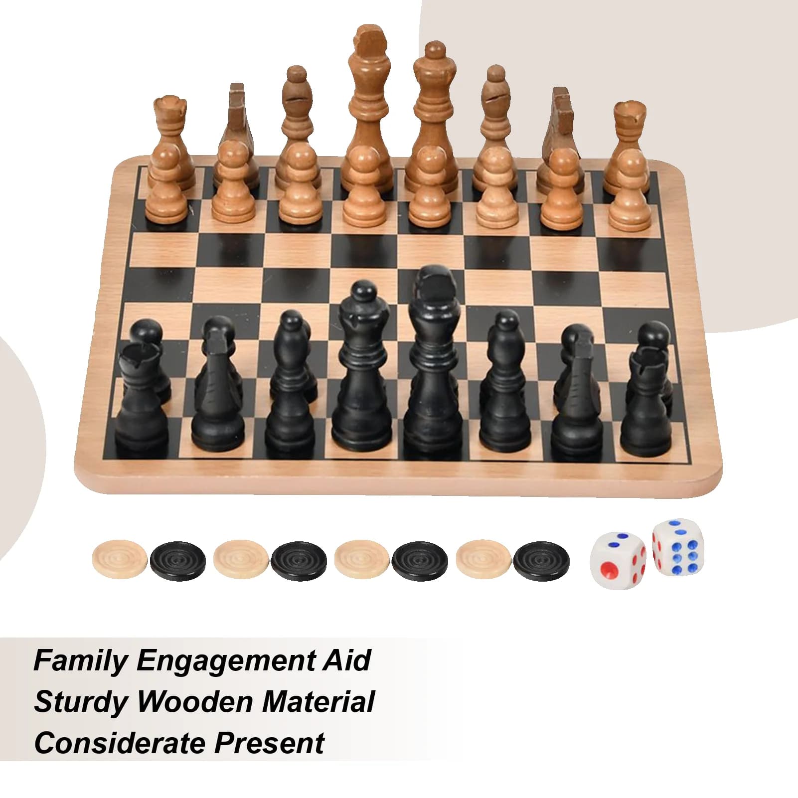Set di scacchi in legno Set di giochi di scacchi Gioco interattivo da tavolo su due lati per principianti Bambini Adulti Viaggi in famiglia Casa all'aperto