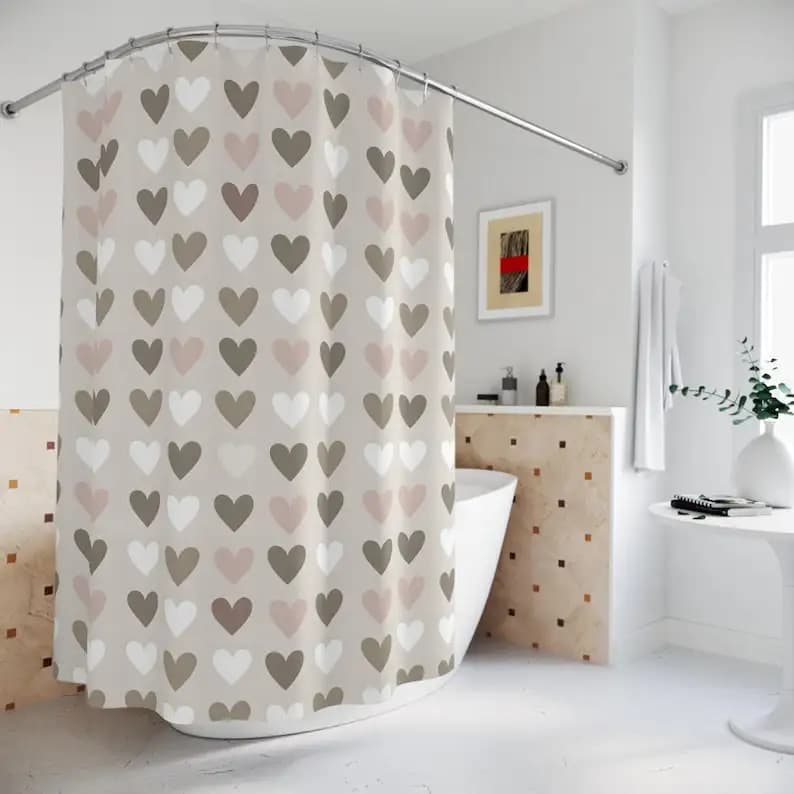 Tenda da doccia a forma di cuore - Design minimalista per San Valentino | Perfetto per bagni romantici, include 12 ganci
