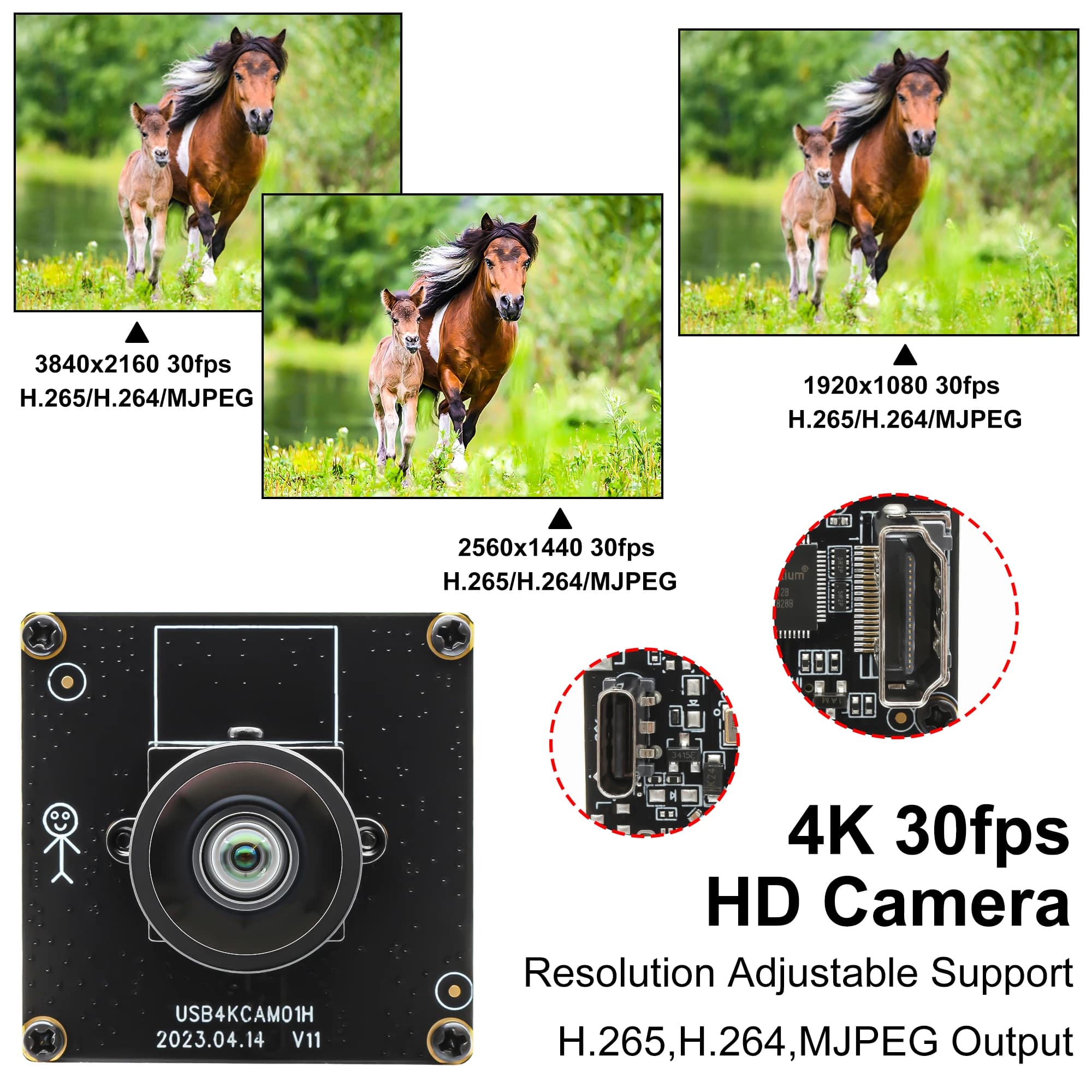 ELP 4K 30fps HDMI Mini USB Modulo telecamera Obiettivo grandangolare Fisheye Zoom digitale 2X Webcam per videoconferenze per Linux Android Mac