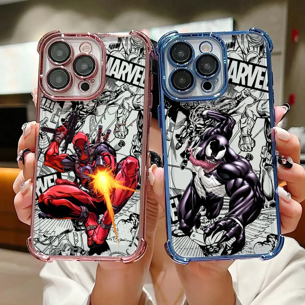 Custodia Antiurto Marvel Deadpool Venom per iPhone 17 Air 16 15 14 11 12 13 Pro Max 16e 17E 15 Plus 13 Mini