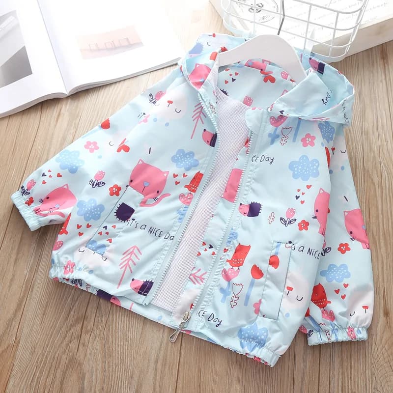 2024 nuova giacca a vento per bambini primavera estate per ragazze Trench moda simpatico cartone animato con cappuccio per bambini capispalla vestiti