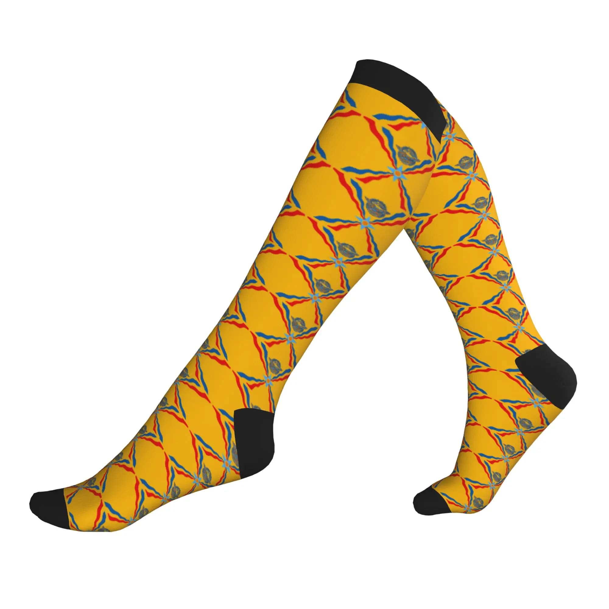 Calze a Compressione Sportive da Uomo con Logo Suryoyo Bandiera Assiriana della Siria, Calze Eleganti Unisex con Stampa 3D alla Moda
