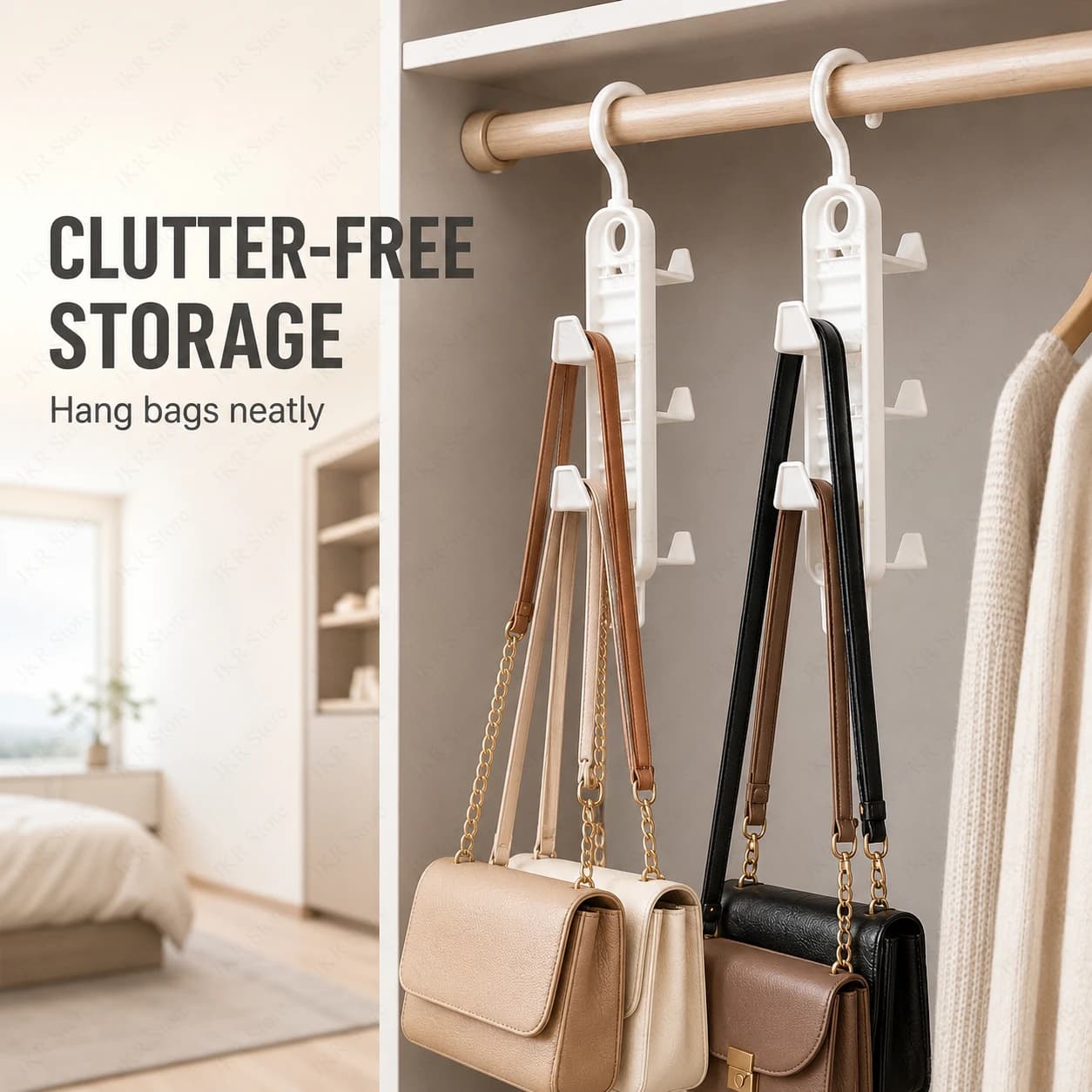 Organizzatore per Armadio, Porta Borse e Accessori Stile Appendiabiti, per Borse, Cappelli, Sciarpe, Uso in Camera da Letto e Guardaroba