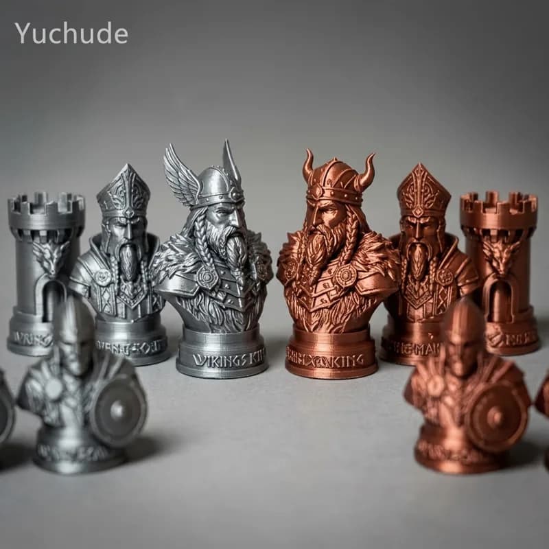 Viking Chess Pieces 3D Printed, Chessmen Board Game Figurine Nordic, Warrior Statue Craft Ornament Home, Office Desktop Decor