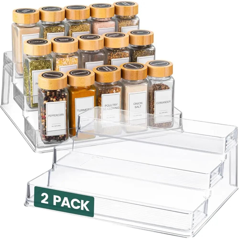 Set di organizer per spezie in acrilico a 3 livelli - Scaffale profondo per condimenti e spezie, 10,4 x 9,6 x 4 pollici