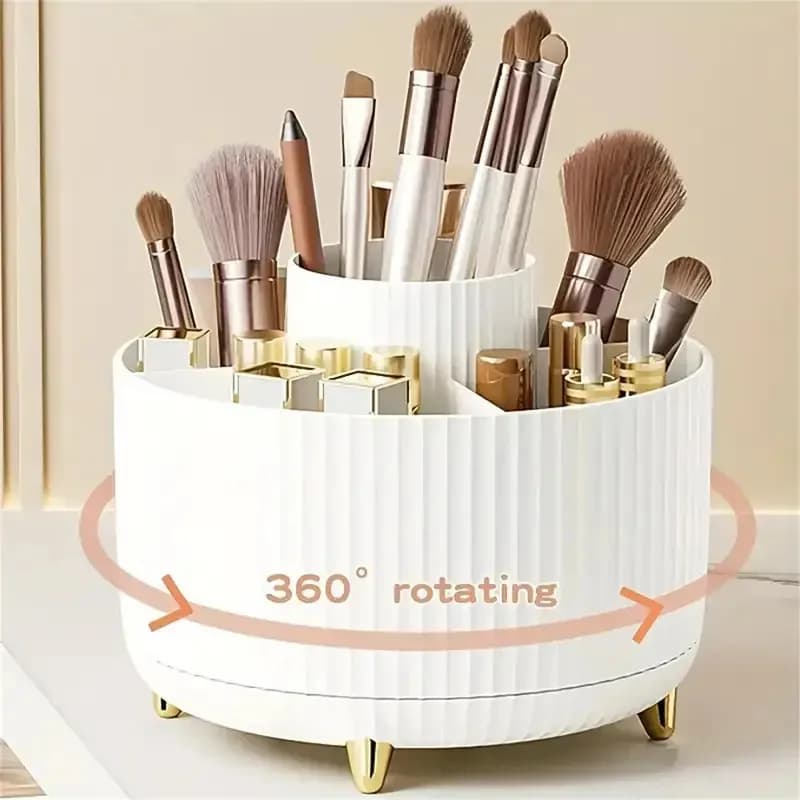 360 ° Organizer Rotante per Trucchi - Contenitore Cosmetico in Plastica con 5 Scomparti - Porta Pennelli Multifunzionale