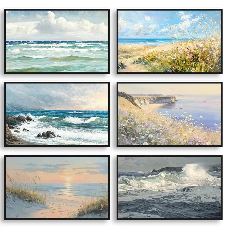 Classico Sunlight Beach Paesaggio naturale Stampa su tela Paesaggio marino Poster Immagine artistica da parete per l'arredamento moderno della galleria del soggiorno