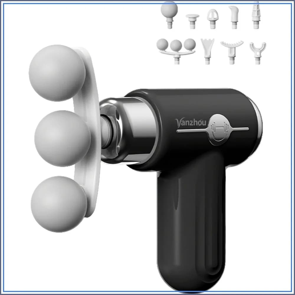 Mini Massage Gun Deep Tissue, Portable Handheld for Muscle Recovery, Quiet Percussion with 9 Heads, USB-C Rechargeable, Travel Gym Office